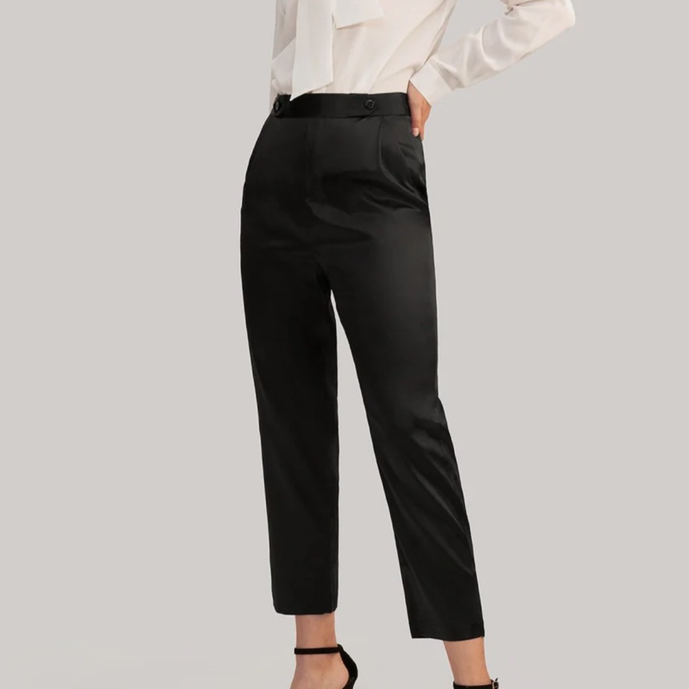 SilkLand Black High-Waist Tapered Dress Pants
